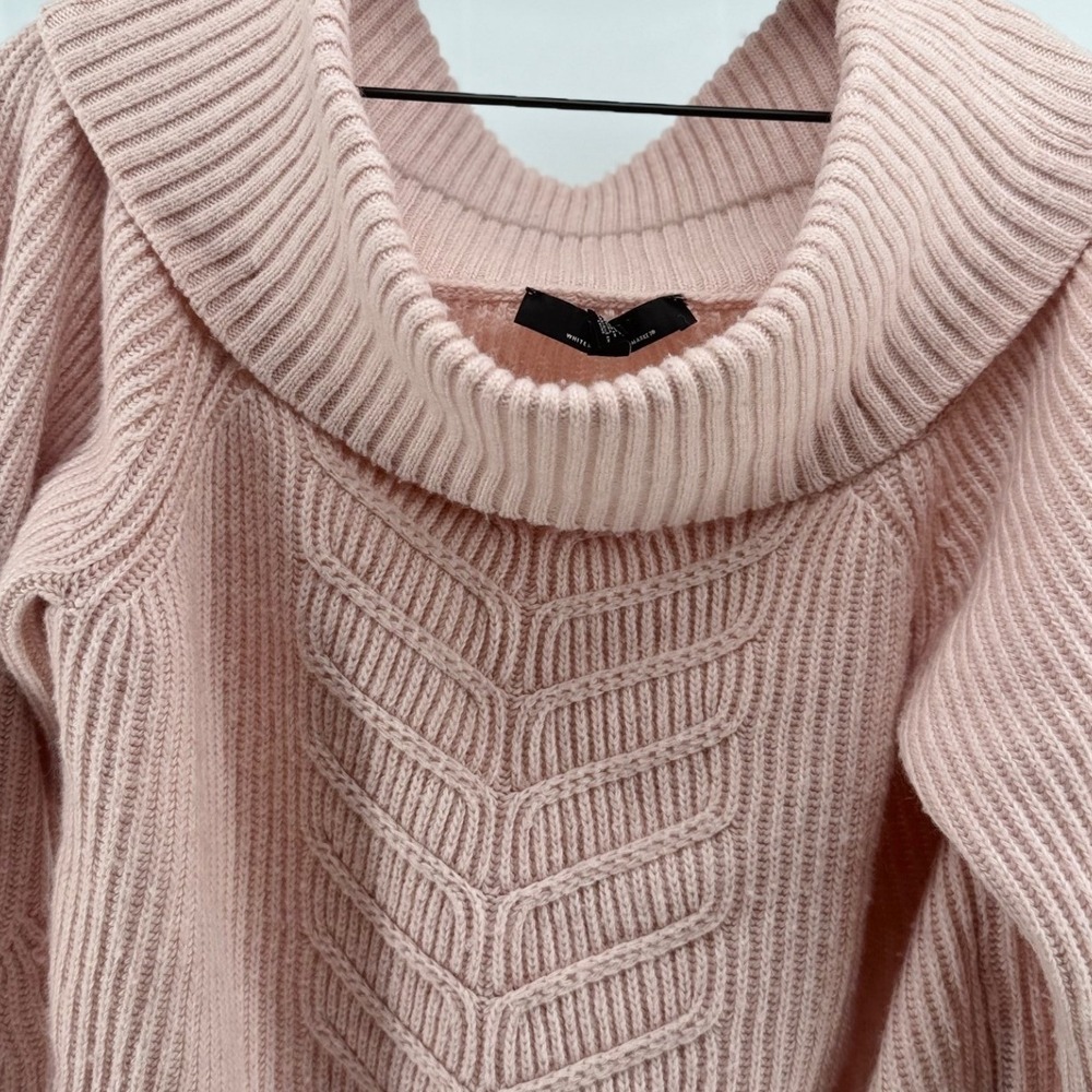 White House Black Market Pink Cowl Neck Cashmere Wool Blend Cable Knit Sweater L - Picture 3 of 9